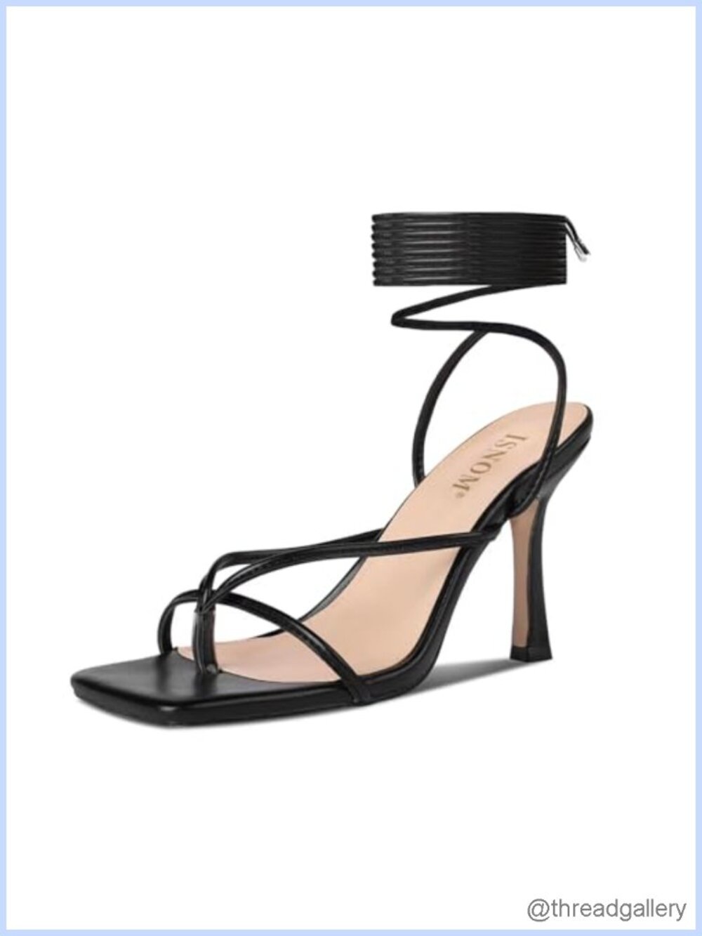 Lace Up Heeled Sandals Square Open Toe Stiletto High Heel Faux Leather